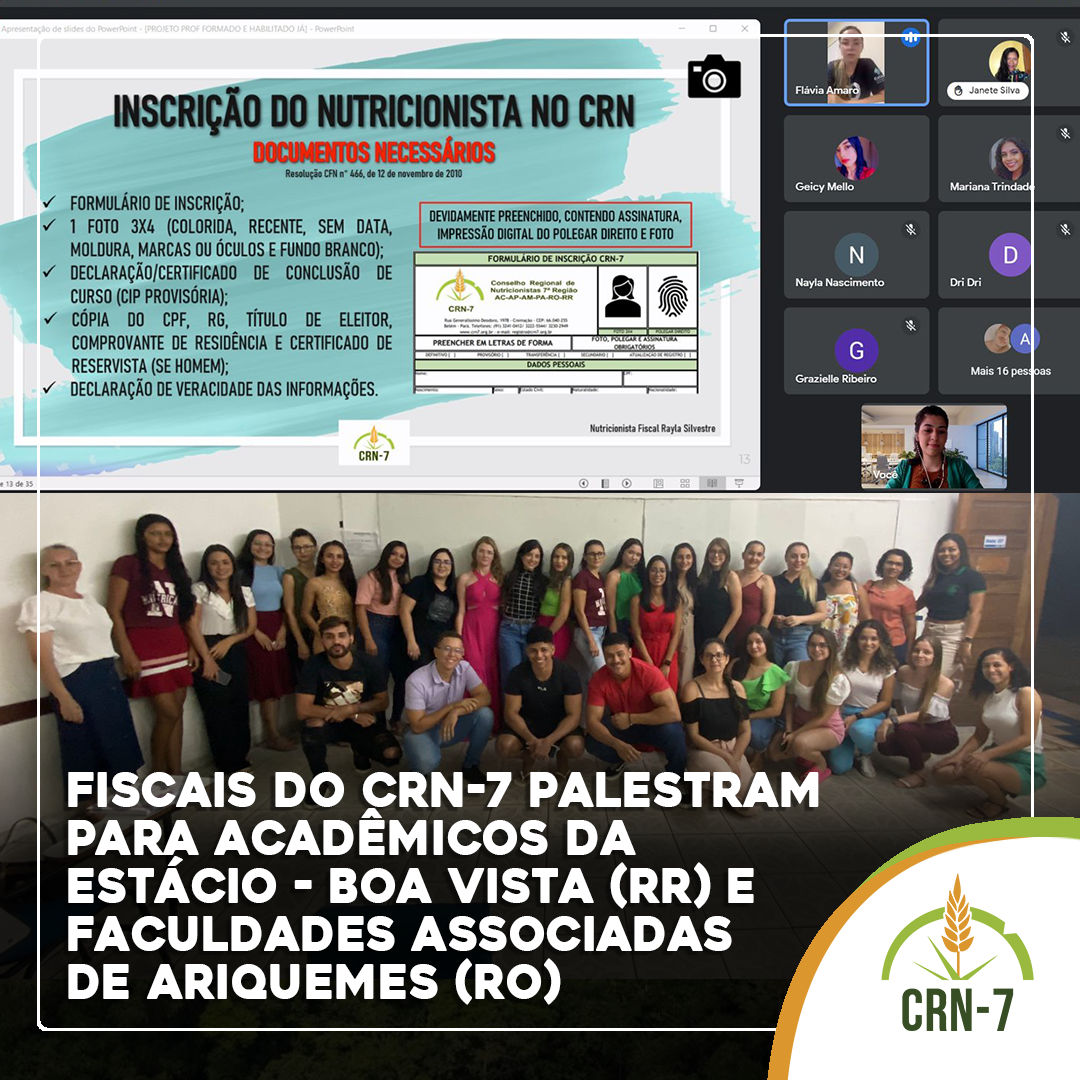 You are currently viewing Fiscais do CRN-7 palestram para acadêmicos da Estácio – Boa Vista (RR) e Faculdades Associadas de Ariquemes (RO)