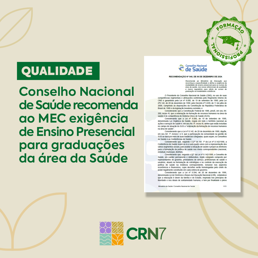 No momento, você está visualizando Conselho Nacionalde Saúde recomendaao MEC exigência de Ensino Presencial para graduações da área da Saúde